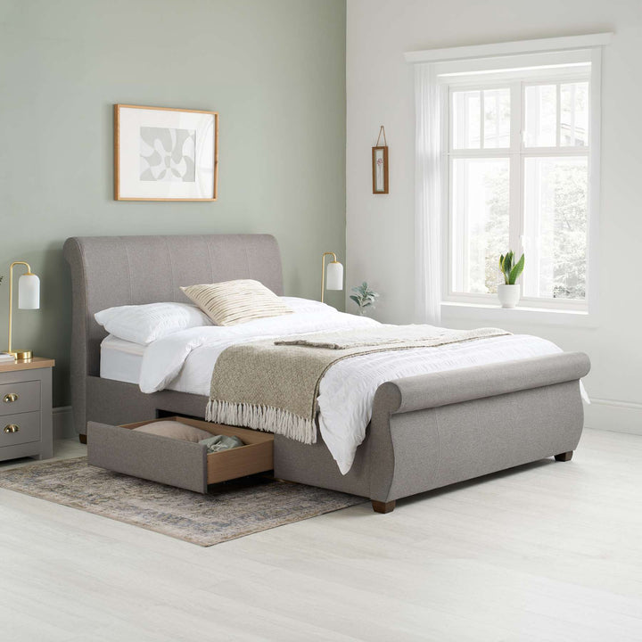 Lancaster Sleigh Bed with Sprung Slatted Base for Ultimate Comfort