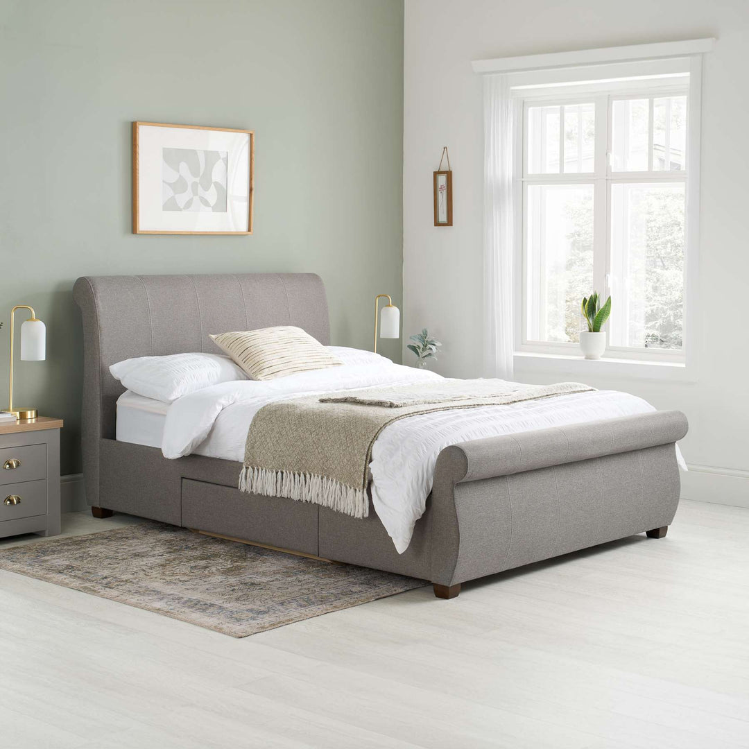 Lancaster Sleigh Bed with Sprung Slatted Base for Ultimate Comfort