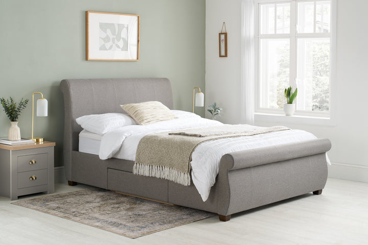 Lancaster Sleigh Bed with Sprung Slatted Base for Ultimate Comfort
