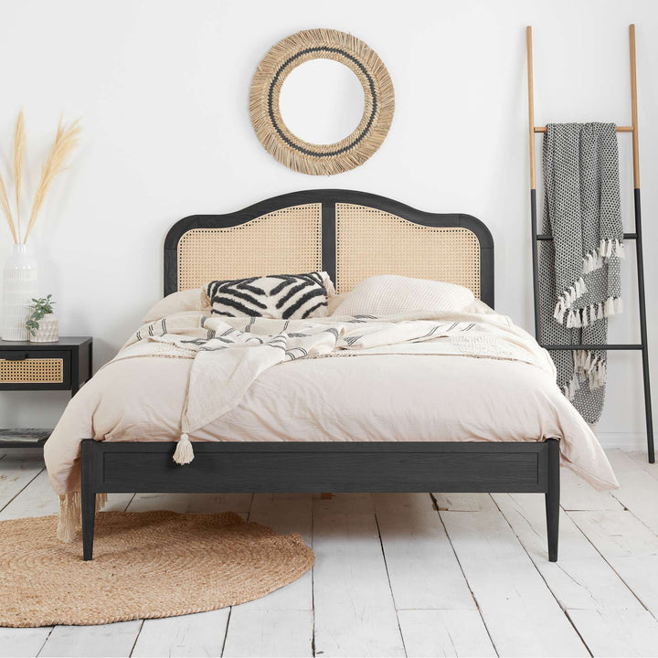 Leonie Rattan Bed with Weathered Oak Frame for Elegant Bedroom Decor