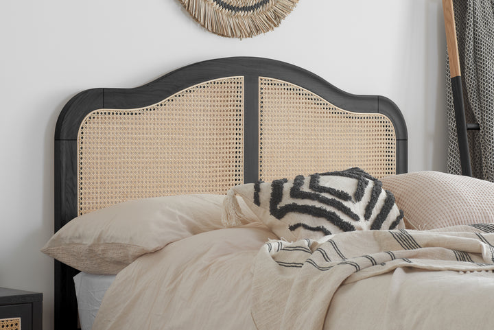 Leonie Rattan Bed with Weathered Oak Frame for Elegant Bedroom Decor