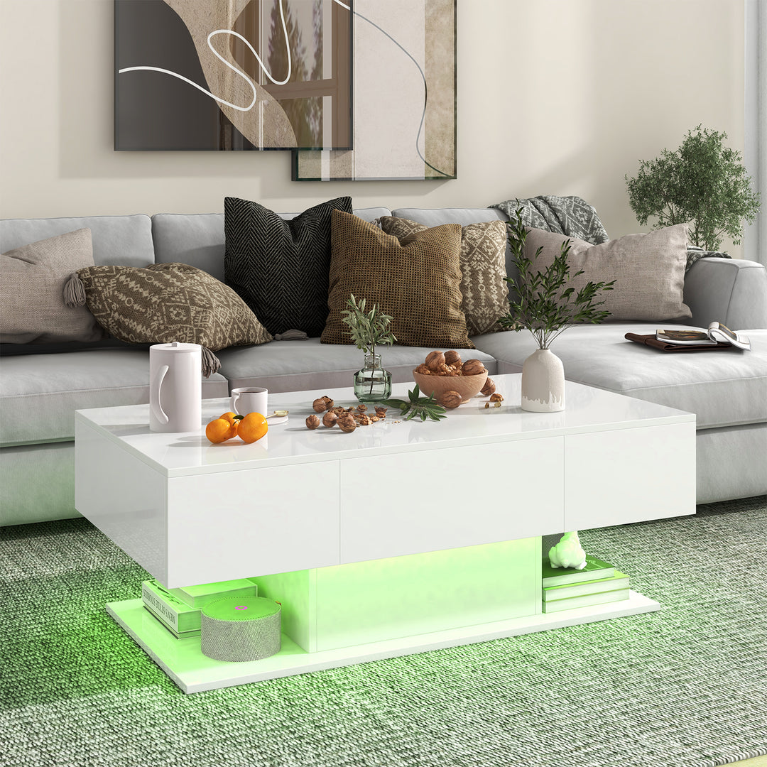 LED Coffee Table with 2 Drawers and Remote Control