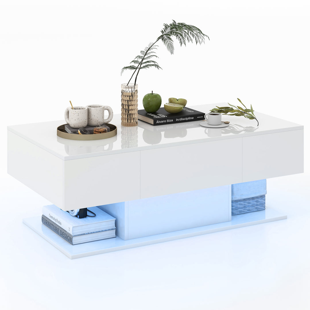 LED Coffee Table with 2 Drawers and Remote Control