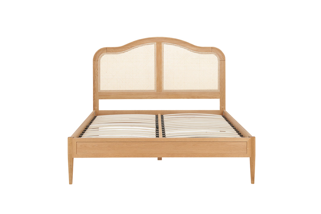 Leonie Rattan Bed with Weathered Oak Frame for Elegant Bedroom Decor
