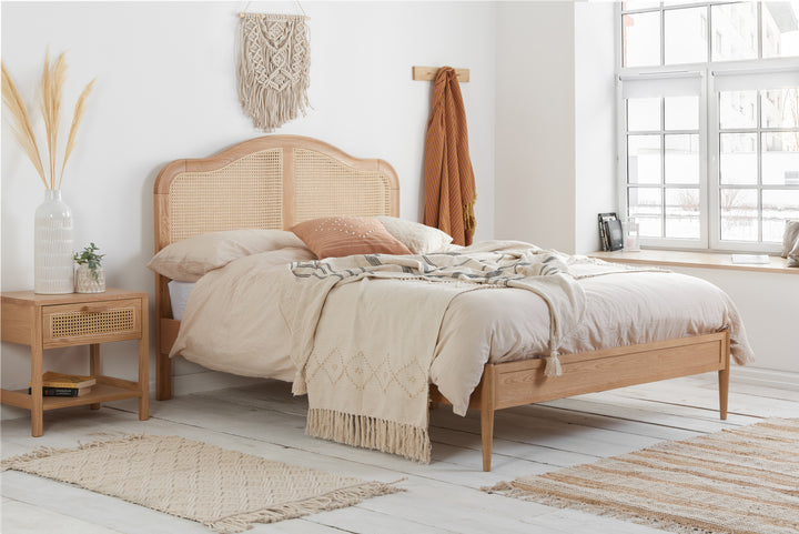 Leonie Rattan Bed with Weathered Oak Frame for Elegant Bedroom Decor