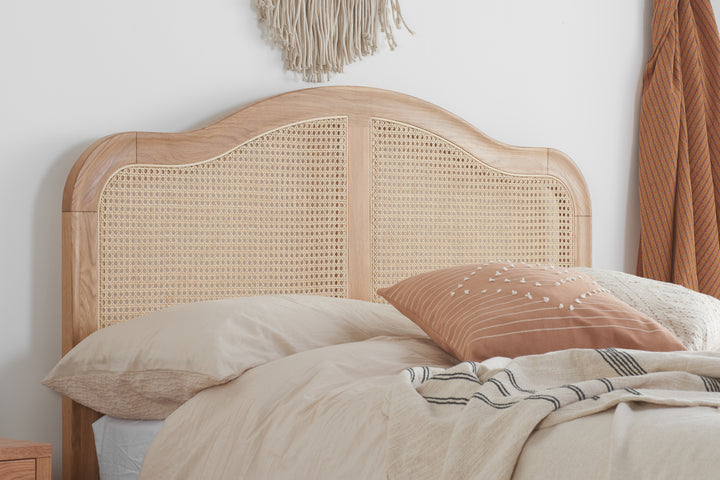 Leonie Rattan Bed with Weathered Oak Frame for Elegant Bedroom Decor