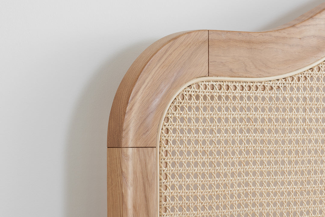 Leonie Rattan Bed with Weathered Oak Frame for Elegant Bedroom Decor