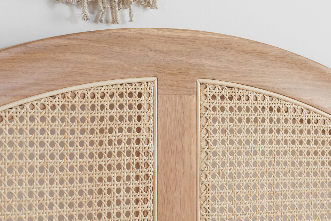 Leonie Rattan Bed with Weathered Oak Frame for Elegant Bedroom Decor