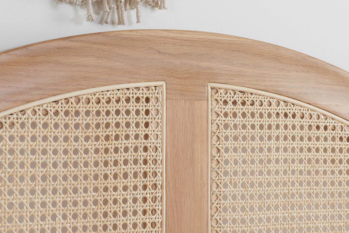 Leonie Rattan Bed with Weathered Oak Frame for Elegant Bedroom Decor