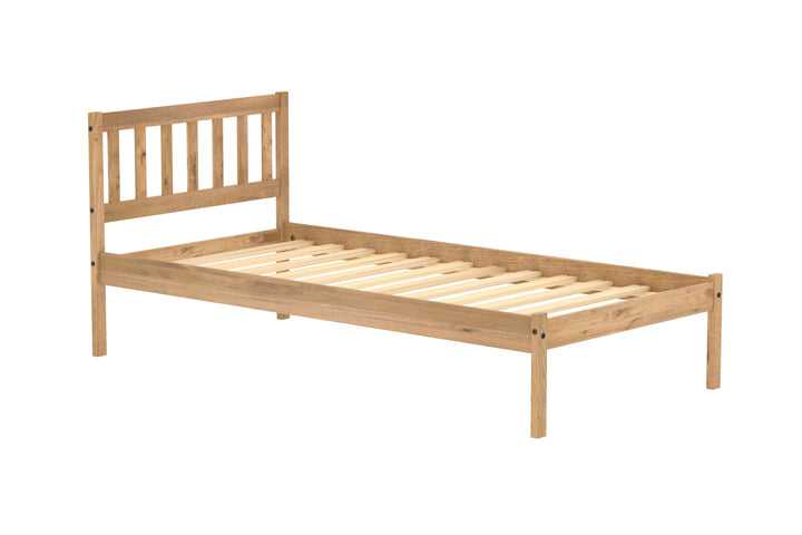 Rustic Pine Bed Frame with Solid Slatted Base for UK Standard Mattresses