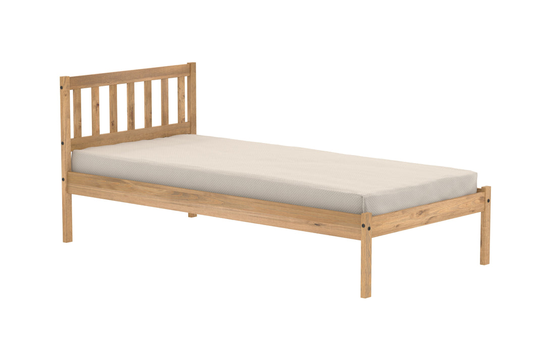 Rustic Pine Bed Frame with Solid Slatted Base for UK Standard Mattresses