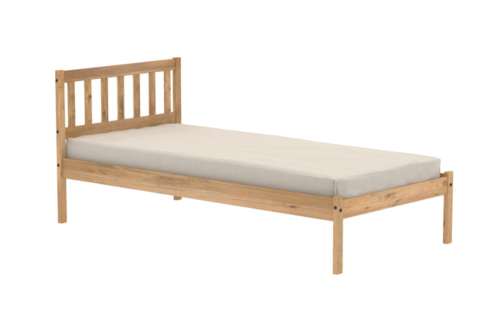 Rustic Pine Bed Frame with Solid Slatted Base for UK Standard Mattresses