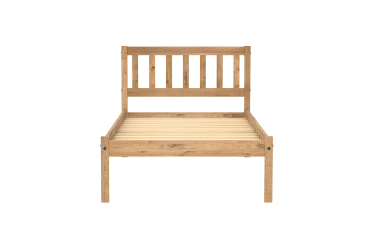 Rustic Pine Bed Frame with Solid Slatted Base for UK Standard Mattresses
