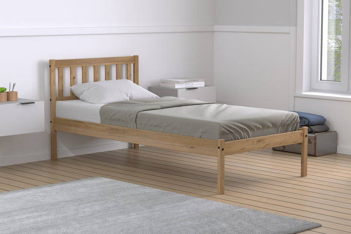 Rustic Pine Bed Frame with Solid Slatted Base for UK Standard Mattresses