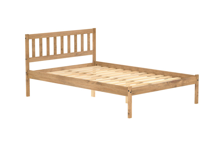 Rustic Pine Bed Frame with Solid Slatted Base for UK Standard Mattresses