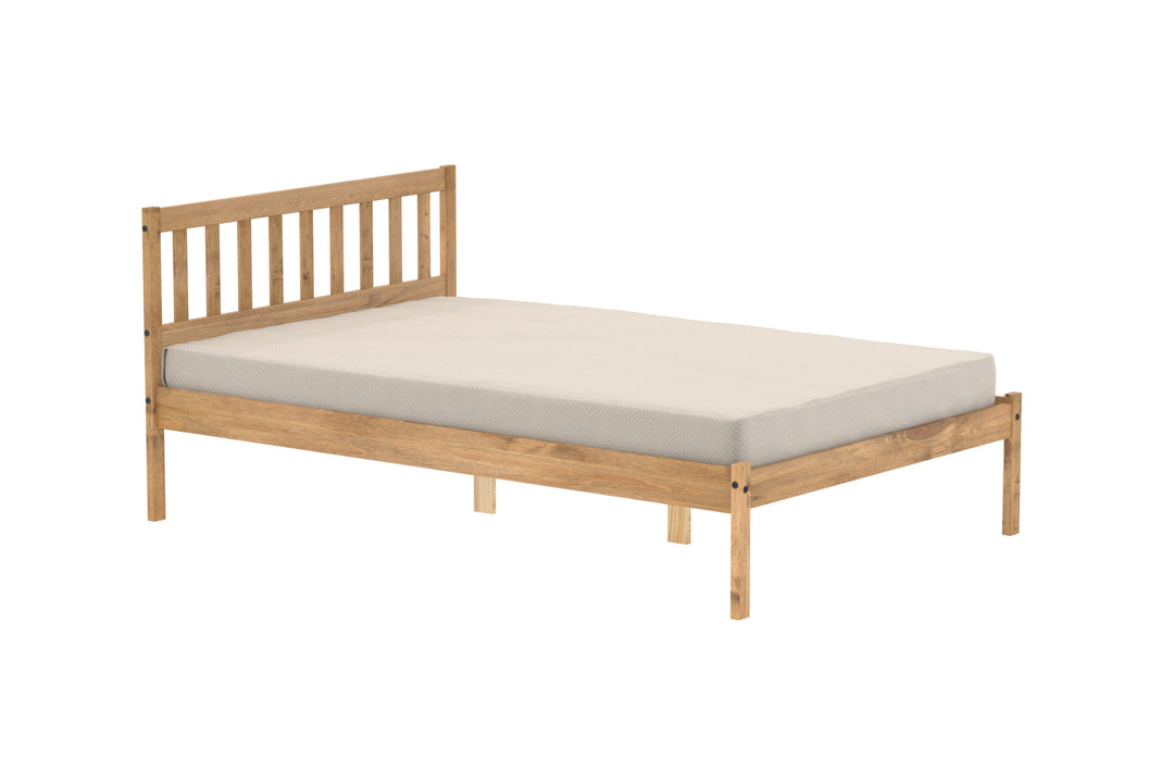 Rustic Pine Bed Frame with Solid Slatted Base for UK Standard Mattresses
