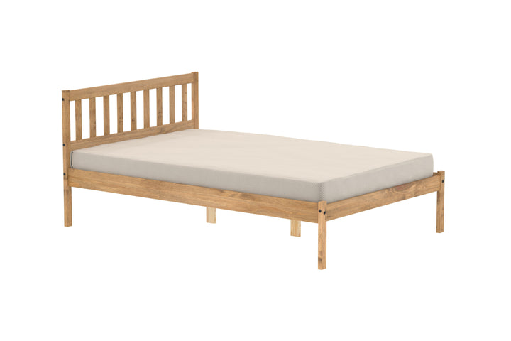 Rustic Pine Bed Frame with Solid Slatted Base for UK Standard Mattresses