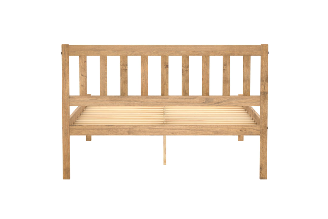 Rustic Pine Bed Frame with Solid Slatted Base for UK Standard Mattresses
