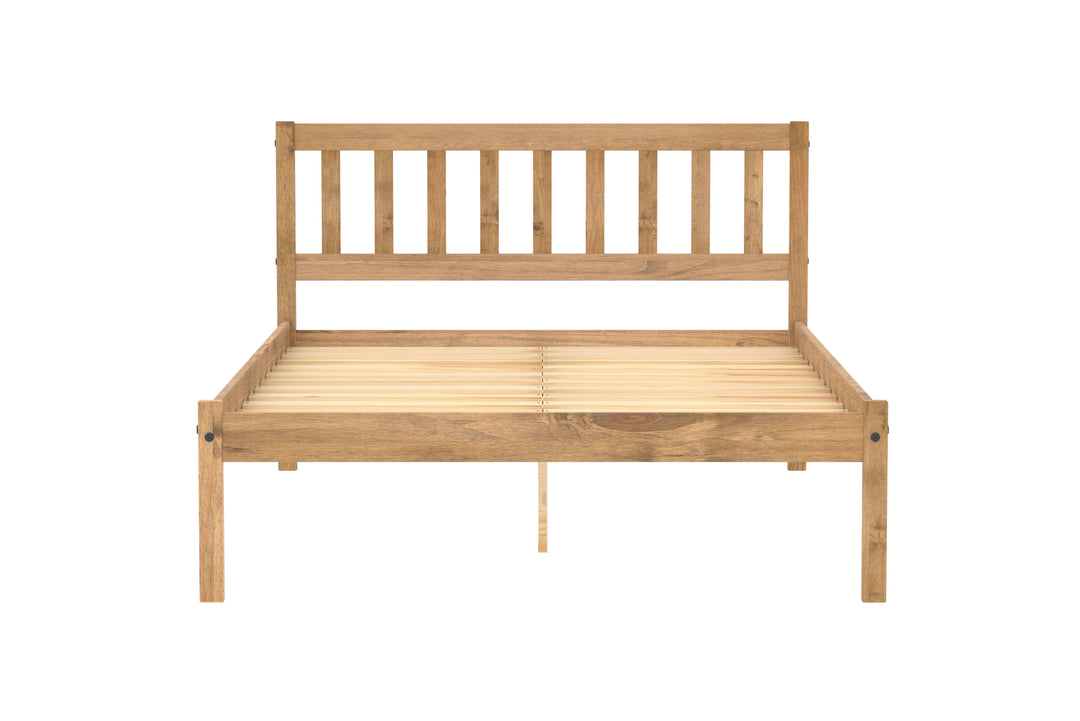 Rustic Pine Bed Frame with Solid Slatted Base for UK Standard Mattresses