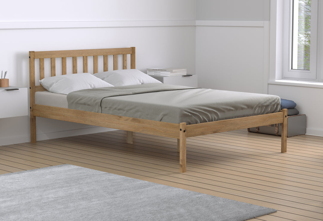 Rustic Pine Bed Frame with Solid Slatted Base for UK Standard Mattresses