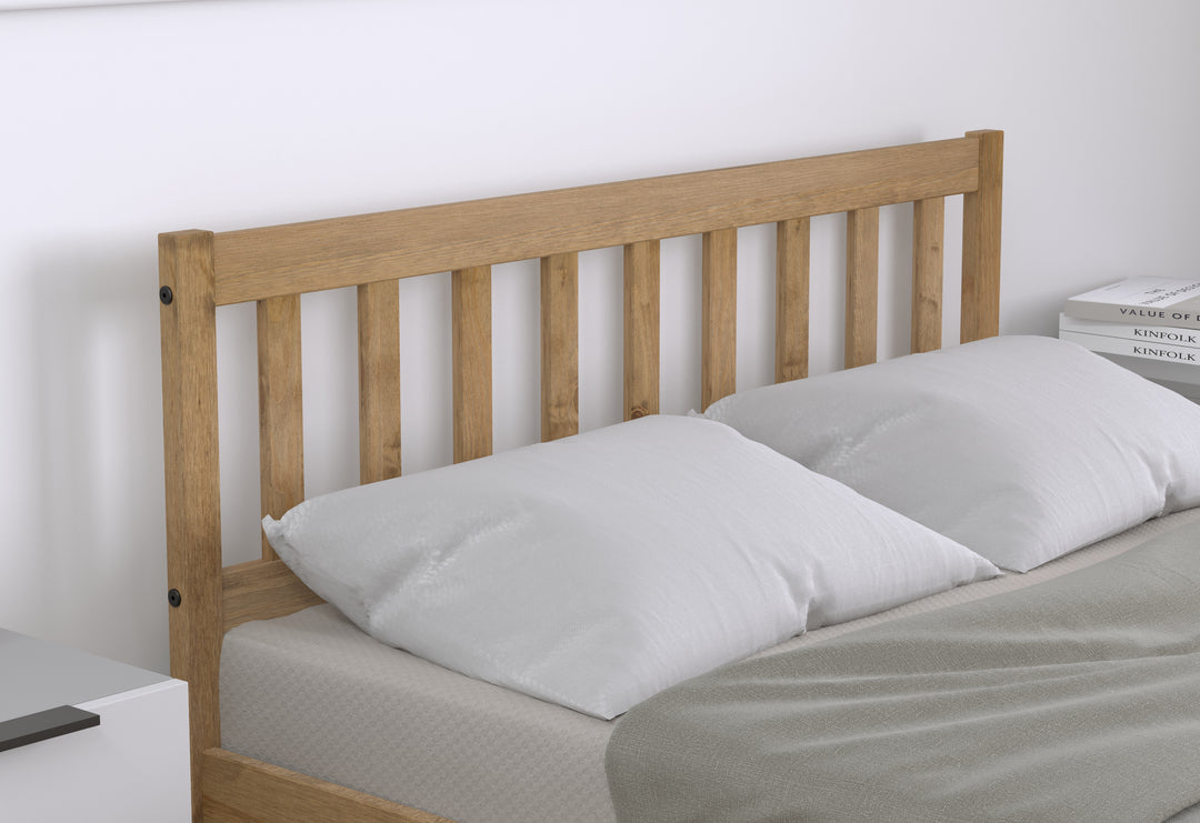 Rustic Pine Bed Frame with Solid Slatted Base for UK Standard Mattresses