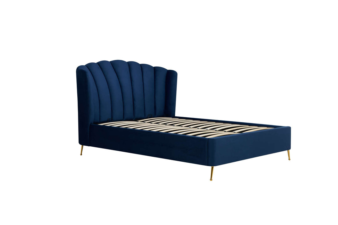 Lottie Ottoman Bed with Contemporary Fan-Shaped Headboard for Modern Bedrooms