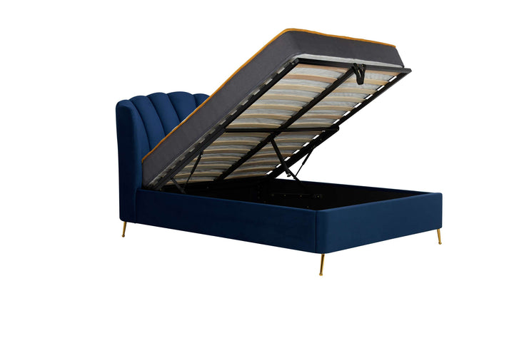 Lottie Ottoman Bed with Contemporary Fan-Shaped Headboard for Modern Bedrooms