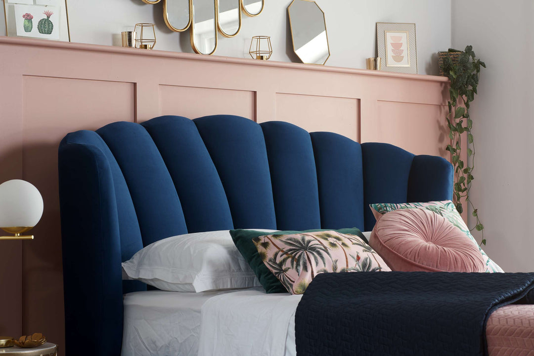 Lottie Ottoman Bed with Contemporary Fan-Shaped Headboard for Modern Bedrooms