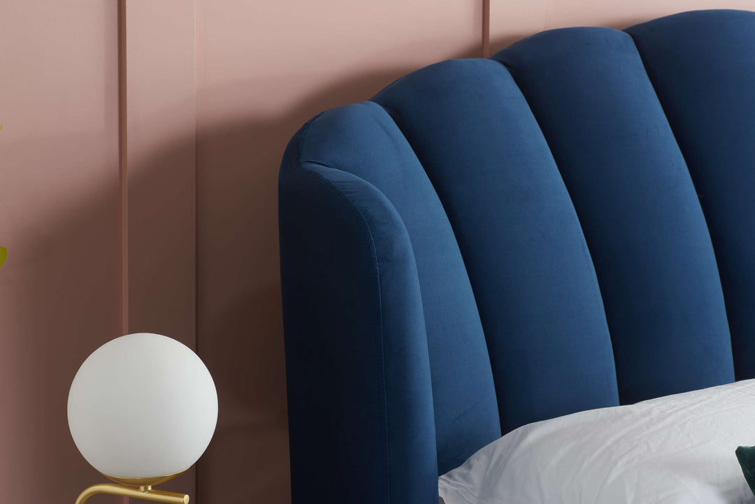 Lottie Ottoman Bed with Contemporary Fan-Shaped Headboard for Modern Bedrooms
