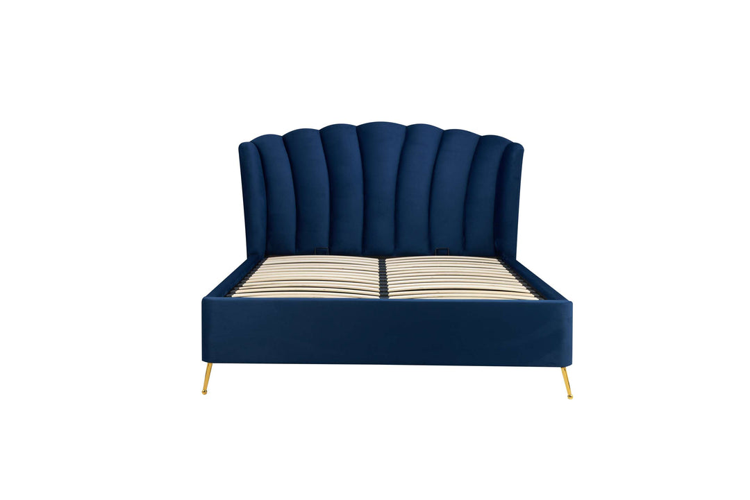 Lottie Ottoman Bed with Contemporary Fan-Shaped Headboard for Modern Bedrooms