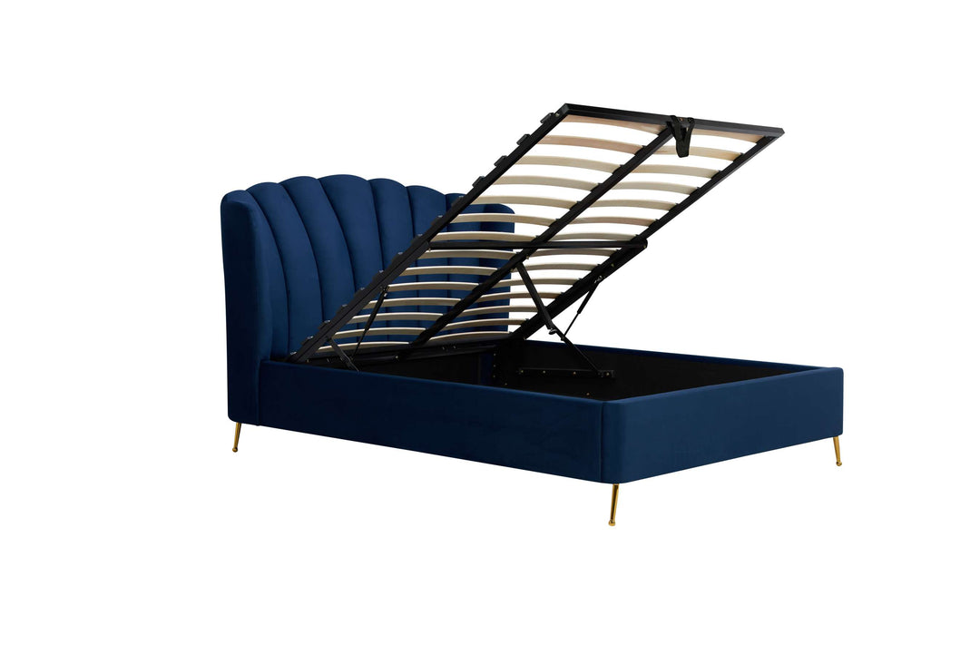 Lottie Ottoman Bed with Contemporary Fan-Shaped Headboard for Modern Bedrooms