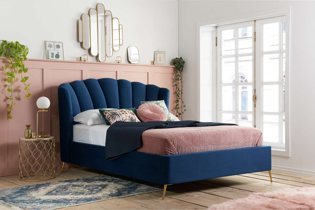 Lottie Ottoman Bed with Contemporary Fan-Shaped Headboard for Modern Bedrooms