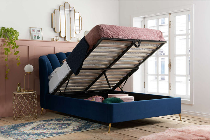 Lottie Ottoman Bed with Contemporary Fan-Shaped Headboard for Modern Bedrooms