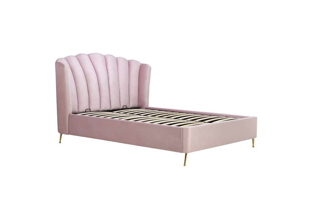 Lottie Ottoman Bed with Contemporary Fan-Shaped Headboard for Modern Bedrooms