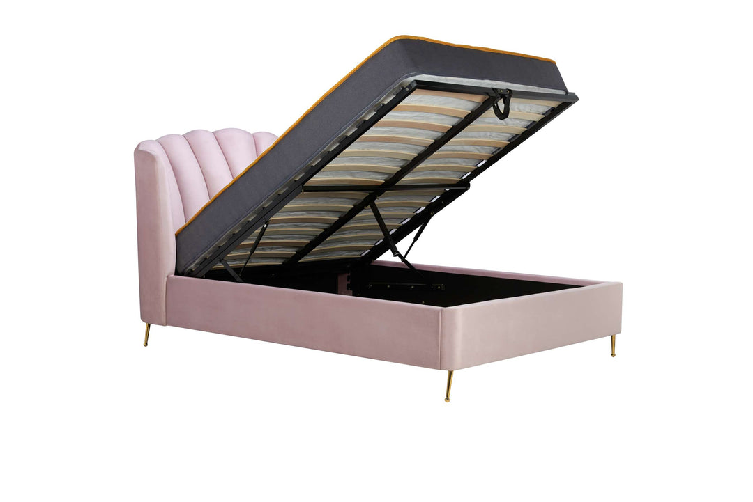 Lottie Ottoman Bed with Contemporary Fan-Shaped Headboard for Modern Bedrooms