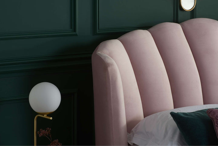 Lottie Ottoman Bed with Contemporary Fan-Shaped Headboard for Modern Bedrooms