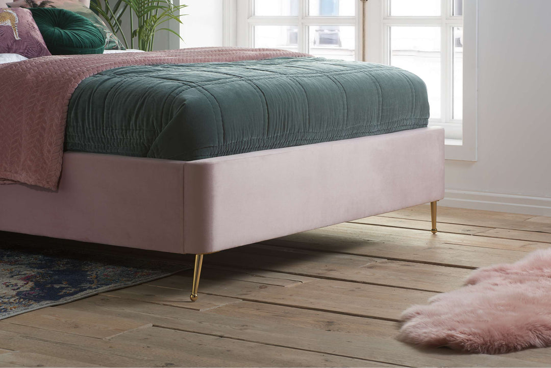 Lottie Ottoman Bed with Contemporary Fan-Shaped Headboard for Modern Bedrooms