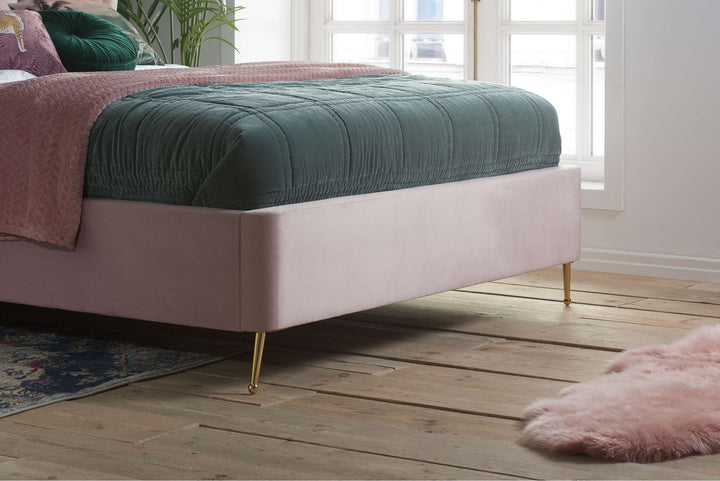 Lottie Ottoman Bed with Contemporary Fan-Shaped Headboard for Modern Bedrooms