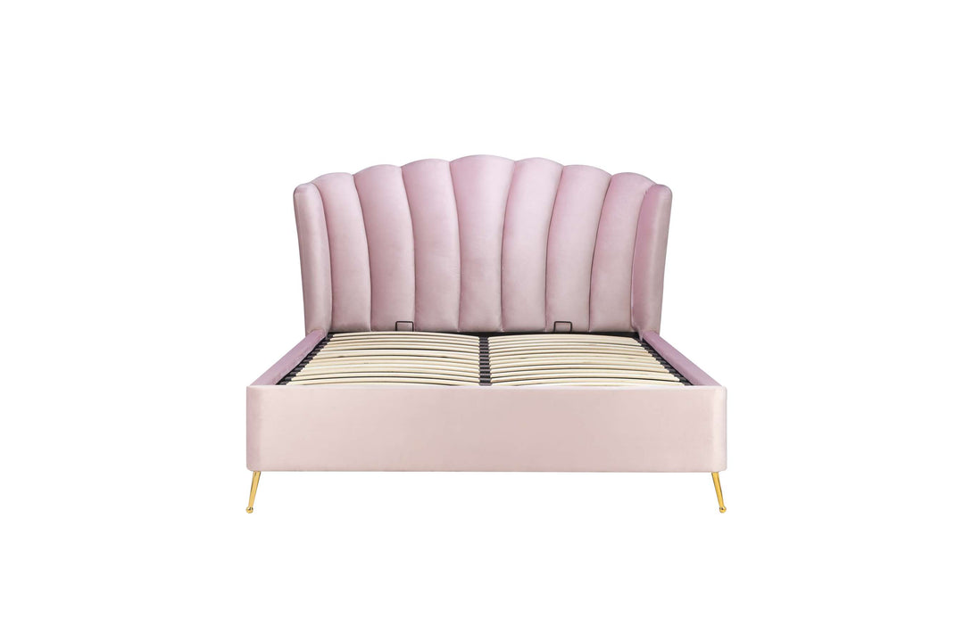Lottie Ottoman Bed with Contemporary Fan-Shaped Headboard for Modern Bedrooms