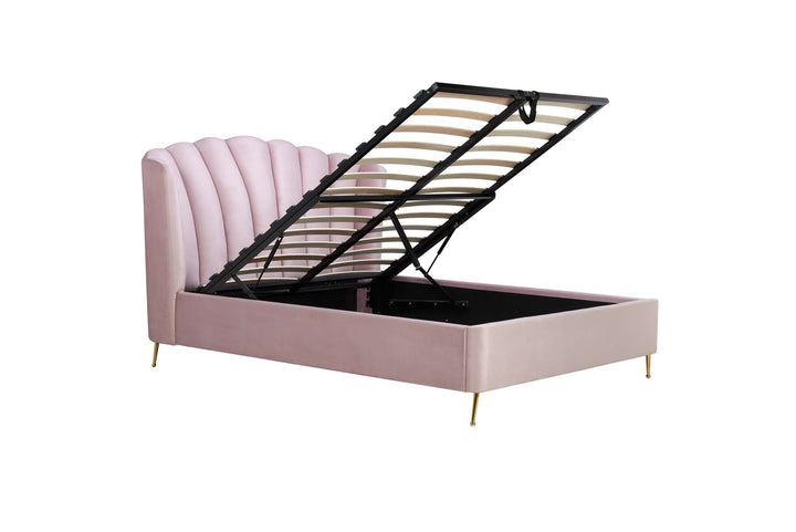 Lottie Ottoman Bed with Contemporary Fan-Shaped Headboard for Modern Bedrooms