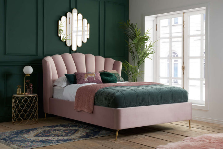 Lottie Ottoman Bed with Contemporary Fan-Shaped Headboard for Modern Bedrooms