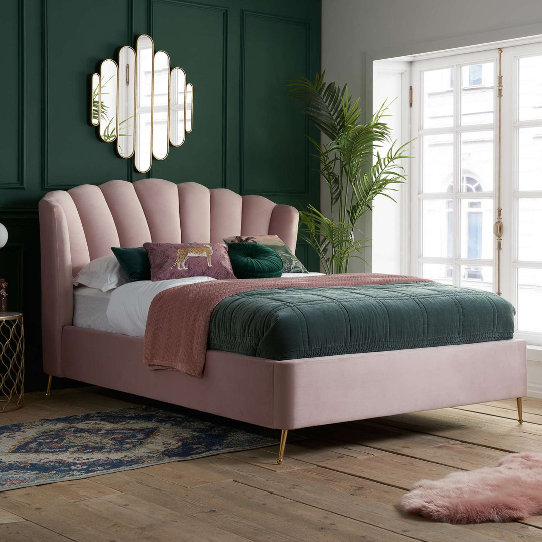 Lottie Ottoman Bed with Contemporary Fan-Shaped Headboard for Modern Bedrooms