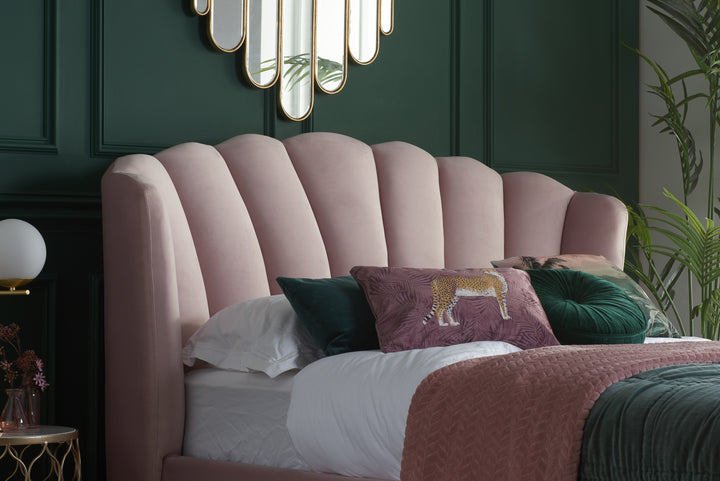 Lottie Ottoman Bed with Contemporary Fan-Shaped Headboard for Modern Bedrooms