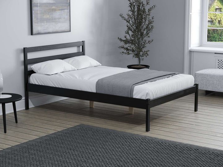 Luka Wooden Bed Frame with Low Profile and Elegant Black Finish