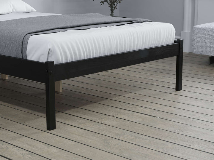 Luka Wooden Bed Frame with Low Profile and Elegant Black Finish