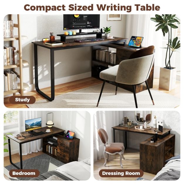 Heavy-duty L Shaped Computer Desk Corner Executive Desk with 3 Drawers-Coffee