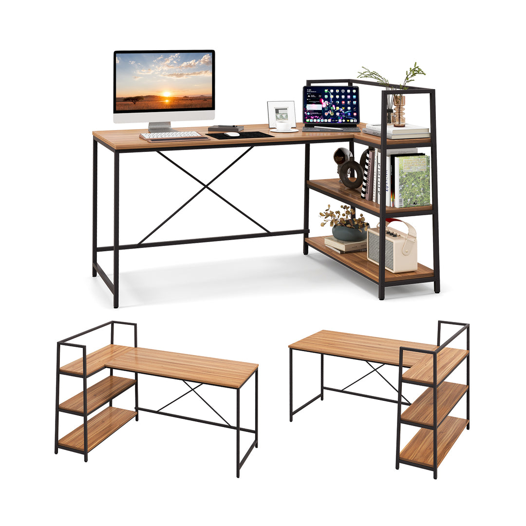 Reversible L Shaped Computer Desk with Open Storage Shelves - TidySpaces
