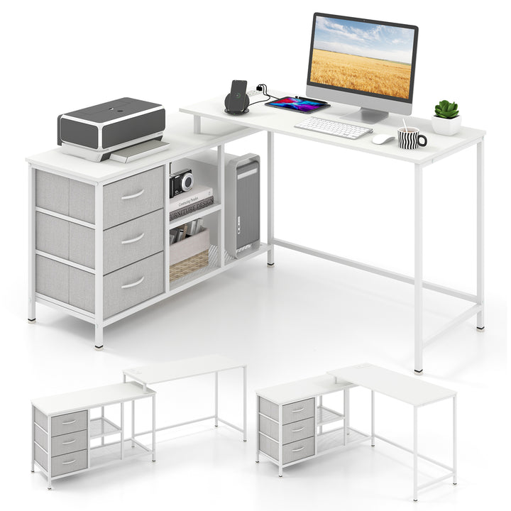 L Shaped Computer Desk with Drawers Shelves and Charging Station - TidySpaces