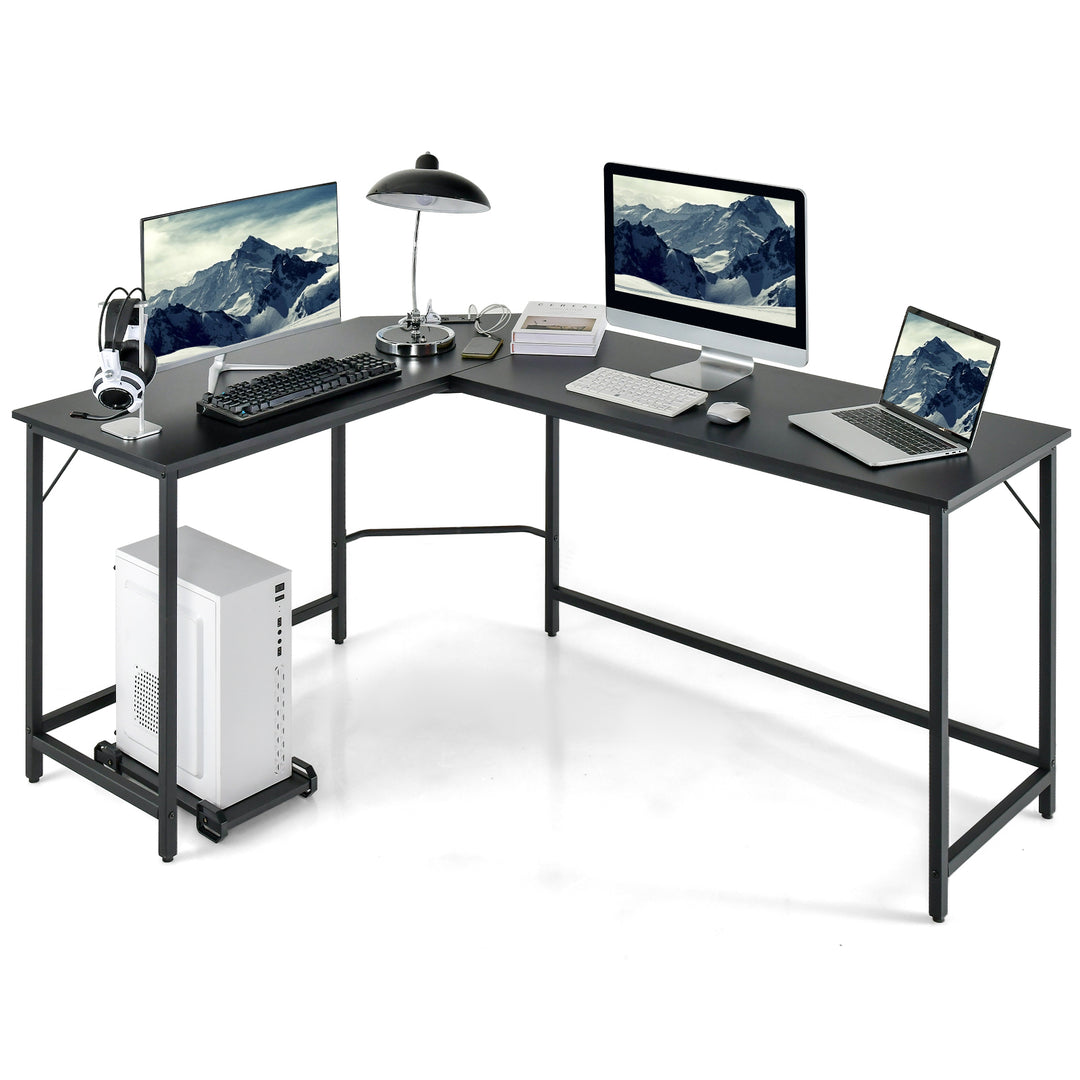 L Shaped Desk with Power Outlet CPU Stand and Heavy duty Metal Frame - TidySpaces