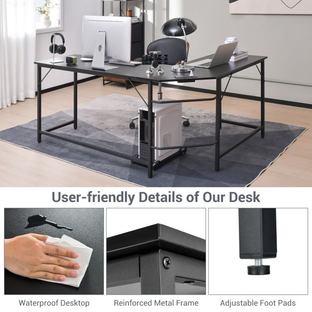 L Shaped Desk with Power Outlet CPU Stand and Heavy duty Metal Frame